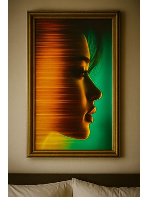 Neon Işıklı Silüet Kadın Portre Tablo (Çerçeveli)