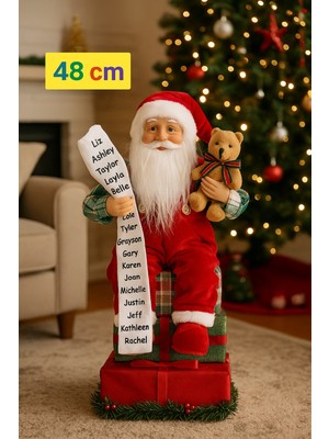 Toyfest Noel Baba Biblo Hediye Kutuları Üzerinde Dekoratif Yılbaşı Süsü Ev Ofis Süsleme 48 cm