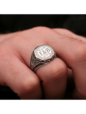 Mem Güney Silver Kişiye Özel Isim Veya Harf Yazılı Oniks Siyah Taşlı 925 Ayar Erkek Gümüş Yüzük