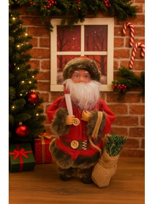 25 cm Işıklı Pilli Noel Baba, Müzikli ve Şarkı Söyleyen Yılbaşı Figürü