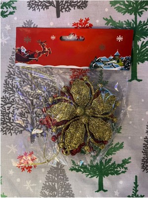 3'lü Renkli Noel Çiçek Dekor Süsü, 10 Cm, Çam Ağacı Için Asılabilir