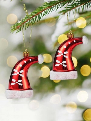 Kırmızı Yılbaşı Ağacı Süsü, Noel Şapkası, 8 Cm, 2'li Paket