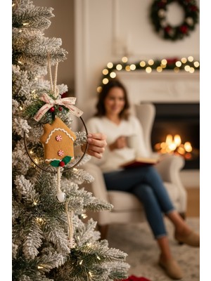 Neşeli Noel Temalı Renkli Zencefil Tren Figürlü Kapı Süsü