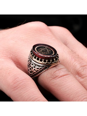 Mem Güney Silver Hz. Süleyman Mührü Işlemeli 925 Ayar Erkek Gümüş Yüzük