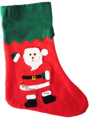 Kırmızı Yeşil Noel Baba Figürlü Elyaf Hediye Çorabı 36X17 cm