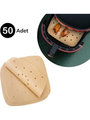 Marsilyan 50 Adet Air Fryer Pişirme Kağıdı Tek Kullanımlık Hava Fritöz Yapışmaz Yağlı Kağıt Delik