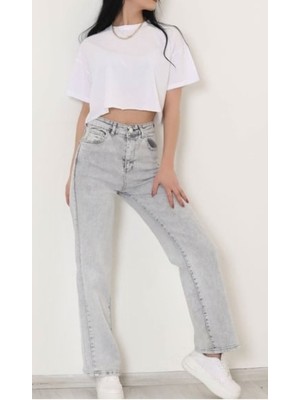 Yüksek Bel Geniş Paça Kadın Kot Pantolon