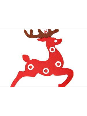 Kırmızı Keçe Geyik ve Çam Ağacı Süsü, Yılbaşı Dekorasyonu, Kapı Süsü