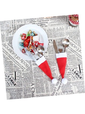 Kırmızı 6'lı Noel Baba Şapkası Kaşıklık, Yılbaşı Sofra Dekoru, Şık Servis Sunumluk