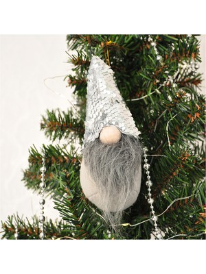 Yılbaşı Ağacı Süsü Gümüş Pul Peluş Noel Baba Cüce 18 cm