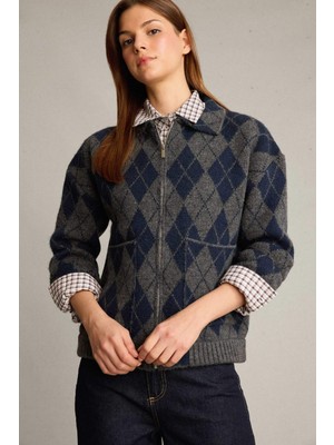 DeFacto Fitted Baklava Desenli Fermuarlı Hırka G7549AX25WN