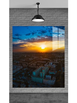 Marsilyan Muhteşem Gün Batımı Şehir Manzarası Temperli Cam Üzerine Tablo Sevgilinize Yılbaşı