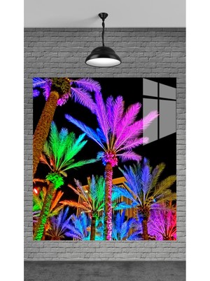 Marsilyan Muhteşem Renkli Palmiye Ağaçları Temperli Cam Üzerine Tablo Sevgilinize Yılbaşı Hediye