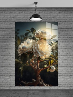 Marsilyan Beyaz Çiçekler Cam Tablo Ev Dekorasyon,balkon Dekorasyonu,dekoratif,duvar Tablo,mutfak Tablo