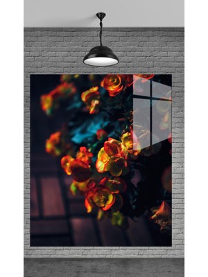 Marsilyan Muhteşem Sarı Kırmızı Çiçekler Temperli Cam Üzerine Tablo Sevgilinize Yılbaşı Hediye