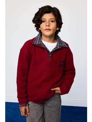 DeFacto Erkek Çocuk Oversize Geniş Kalıp Yarım Fermuarlı Baskılı Jakarlı Sweatshirt G5384A825WN