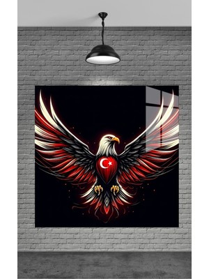 Marsilyan Kartal ve Türk Bayrağı Cam Tablo