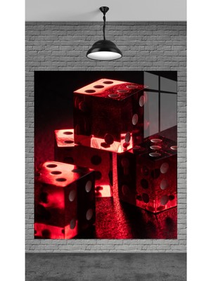 Marsilyan Kırmızı Zarlar Temperli Cam Üzerine Tablo Sevgilinize Yılbaşı Hediye