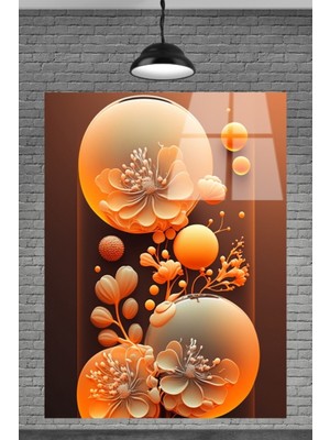 Marsilyan  Muhteşem Turuncu Çiçekeler Cam Tablosu