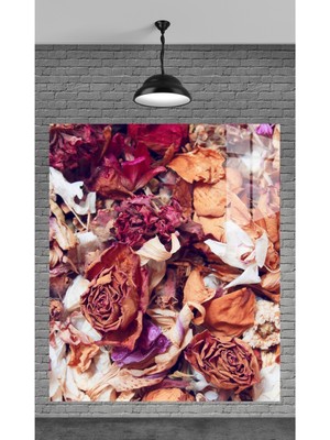 Marsilyan Muhteşem Kurumuş Güller Temperli Cam Üzerine Tablo Sevgilinize Yılbaşı Hediye