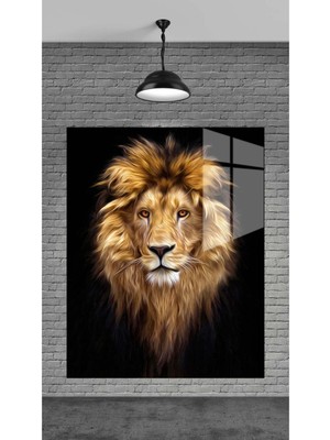 Marsilyan Aslan Dekoratif Temperli Cam Üzerine Tablo Sevgilinize Yılbaşı Hediye