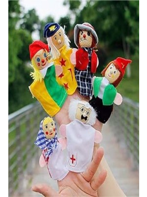 6'lı Ahşap Parmak Kukla Seti, Çocuklar Için Renkli Masal ve Hikaye Oyunu