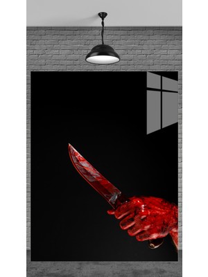 Marsilyan Kırmızı Bıçak Tablosu Temperli Cam Üzerine Sevgilinize Yılbaşı Yeni Yıl Hediye