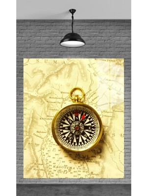 Marsilyan Eski Kordinat Bulucu Temperli Cam Üzerine Tablo Sevgilinize Yılbaşı Hediye