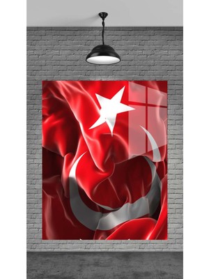 Marsilyan Dalgalanan Bayrak Dekoratif Temperli Cam Üzerine Tablo Sevgilinize Yılbaşı Hediye