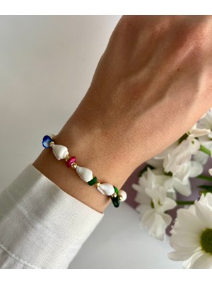 Fynbos Marine Gerçek Sedef Taşlı & Deniz Kabuklu Gold Bileklik