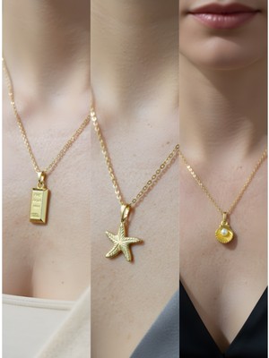 NKT Collection Üçlü Kombin Altın Kaplama Sembol Kolye Seti