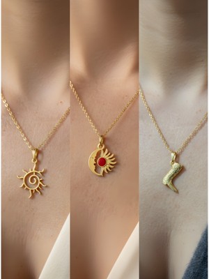 NKT Collection Üçlü Kombin Altın Kaplama Sembol Kolye Seti