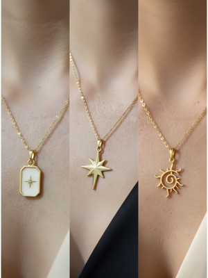 NKT Collection Üçlü Kombin Altın Kaplama Sembol Kolye Seti