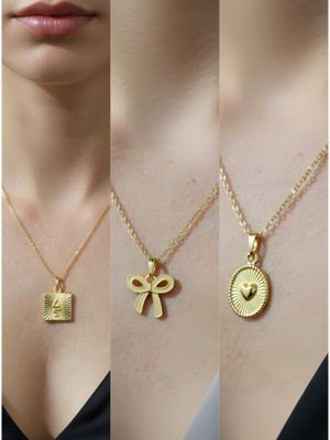 NKT Collection Üçlü Kombin Altın Kaplama Sembol Kolye Seti