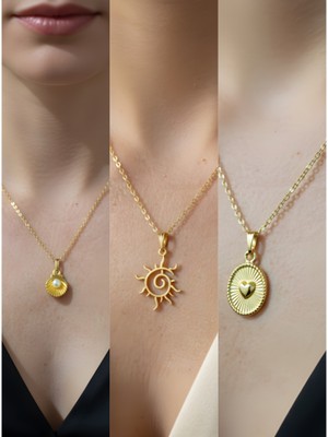 NKT Collection Üçlü Kombin Altın Kaplama Sembol Kolye Seti