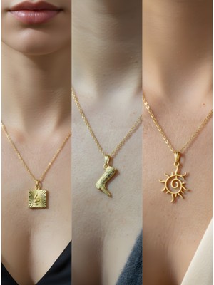 NKT Collection Üçlü Kombin Altın Kaplama Sembol Kolye Seti