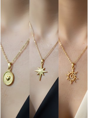 NKT Collection Üçlü Kombin Altın Kaplama Sembol Kolye Seti