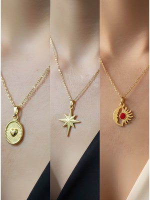 NKT Collection Üçlü Kombin Altın Kaplama Sembol Kolye Seti