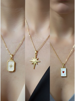 NKT Collection Üçlü Kombin Altın Kaplama Sembol Kolye Seti