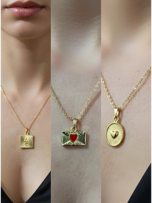 NKT Collection Üçlü Kombin Altın Kaplama Sembol Kolye Seti