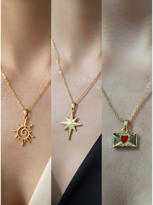 NKT Collection Üçlü Kombin Altın Kaplama Sembol Kolye Seti