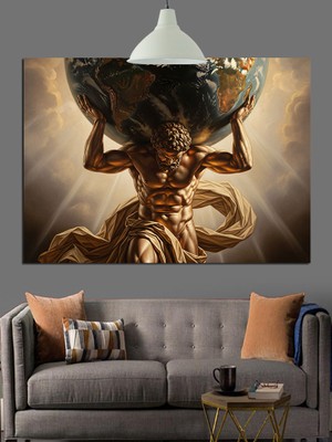 Tablo Mega Atlas Heykeli ve Dünyayı Taşıyan Dekoratif Kanvas - Mdf Ahşap Tablo