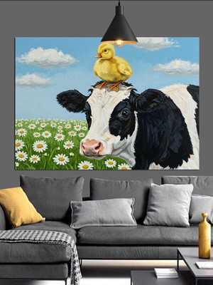 Tablo Mega Inek ve Ördek Resmi Dekoratif Kanvas - Mdf Ahşap Tablo