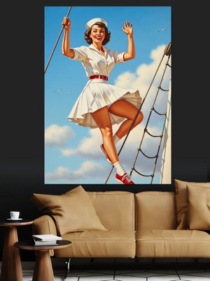 Tablomega Merdivende Denizci Kız Dekoratif Kanvas - Mdf Ahşap Tablo