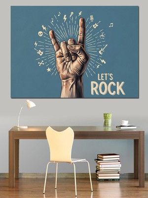 Tablo Mega Rock El Hareketi Sloganlı Dekoratif Kanvas - Mdf Ahşap Tablo