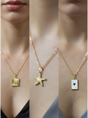 NKT Collection Üçlü Kombin Altın Kaplama Sembol Kolye Seti