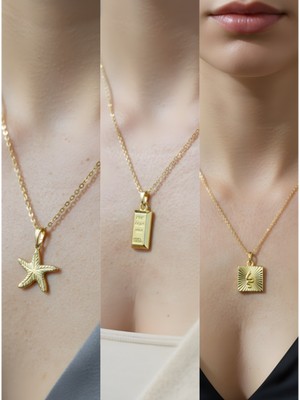 NKT Collection Üçlü Kombin Altın Kaplama Sembol Kolye Seti