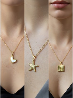 NKT Collection Üçlü Kombin Altın Kaplama Sembol Kolye Seti