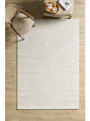 Şık Tasarımlı Krem Salon Oturma Odası Yolluk Jüt Halı