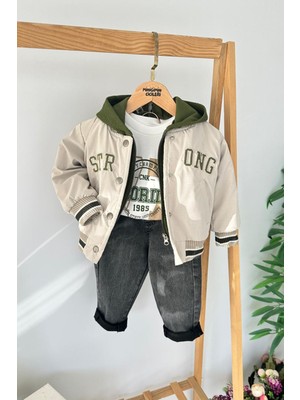 Miniğimin Cicileri Strong Baskı Montlu 3 Lü Erkek çocuk takım - Bej